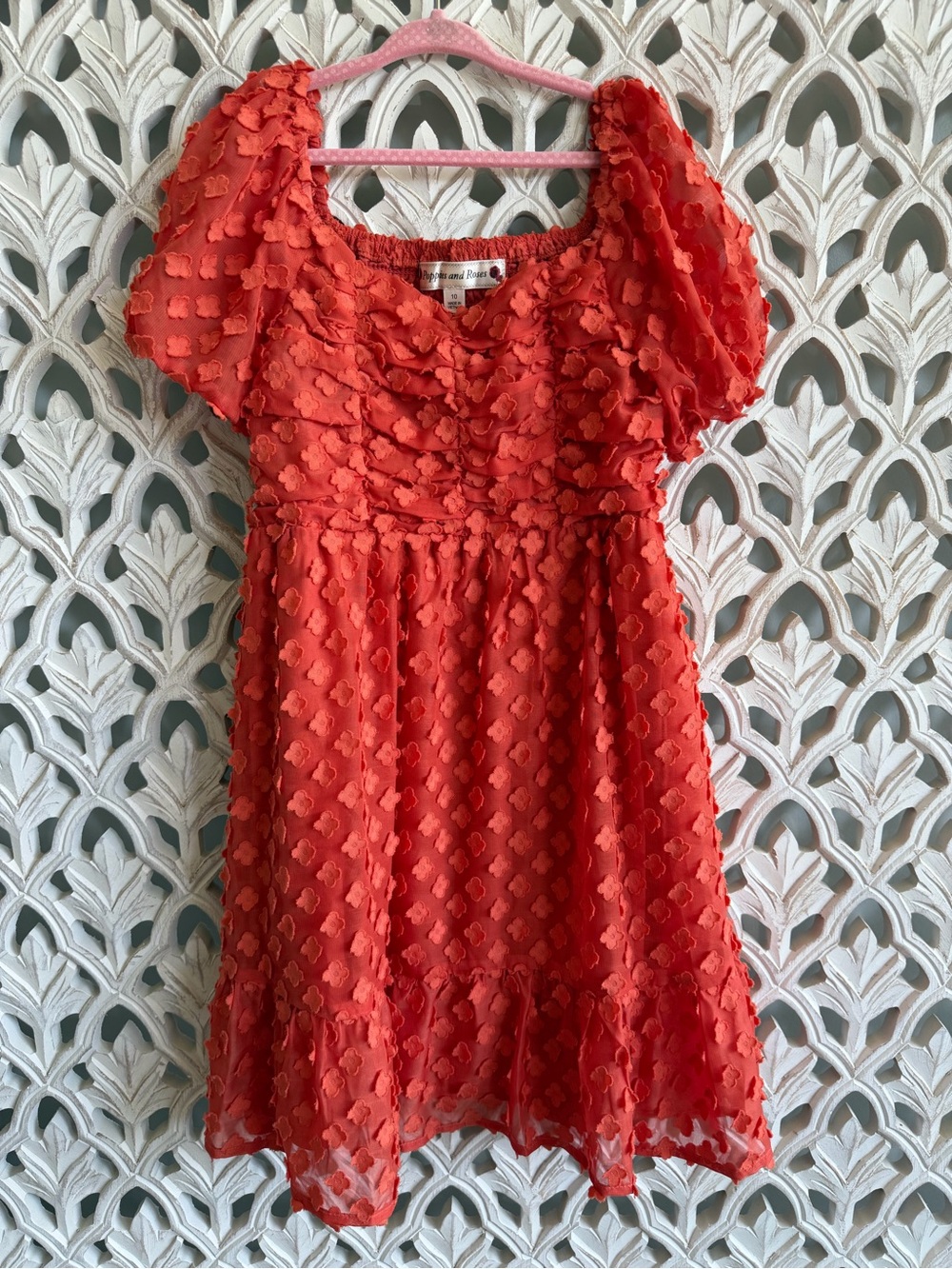 Poppies and Roses Girls Size 10 Burnt Orange Floral Ruffle Dress